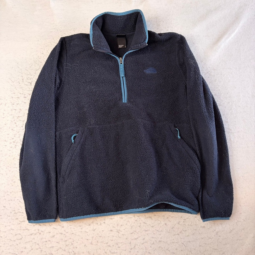 The North Face Fleece Pullover Mens Medium Navy Blue Quarter Zip Sherpa